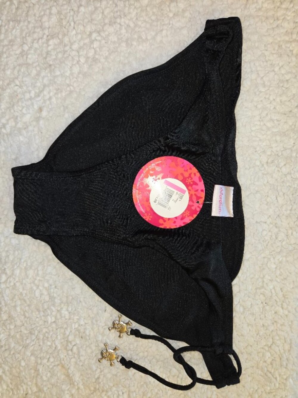 NWT Xhiliration Black Triangle Bikini Set Skull Charm Tie Side Halter Swimsuit L - Picture 3 of 3